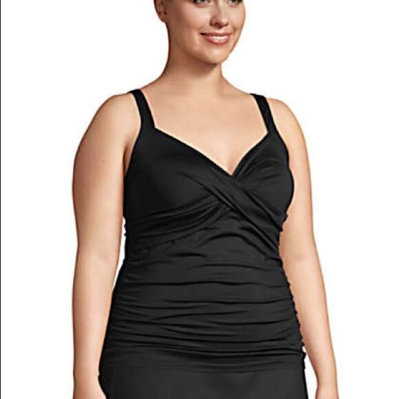 Land’s End Plus Size tankini V Neck wrap adjustable straps underwire blk Various - Picture 4 of 7